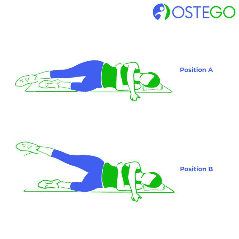 Drawing of a woman demonstrating a lying side leg raise exercise for osteoporosis prevention.
