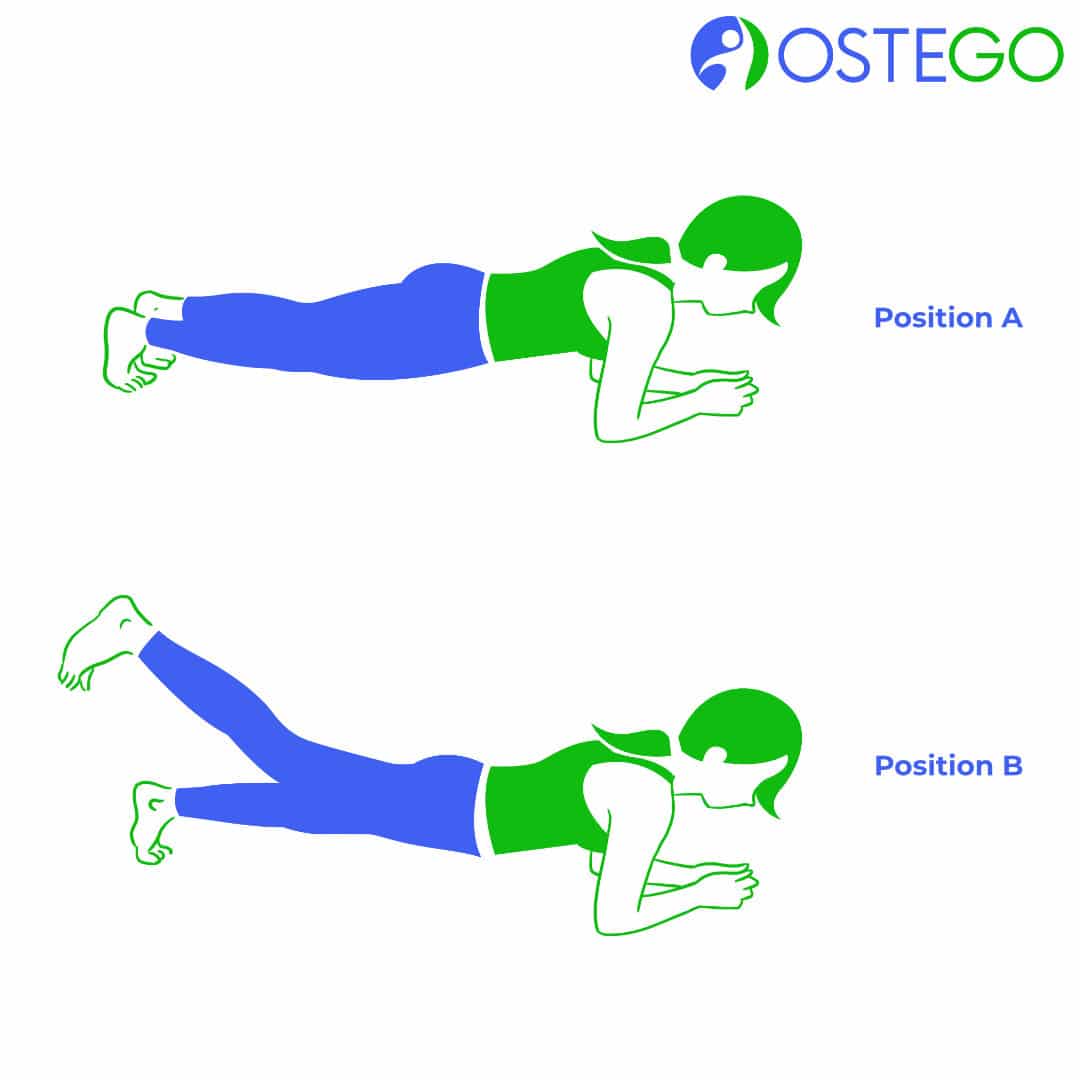 Demonstration of a plank position with a leg raise for osteoporosis prevention