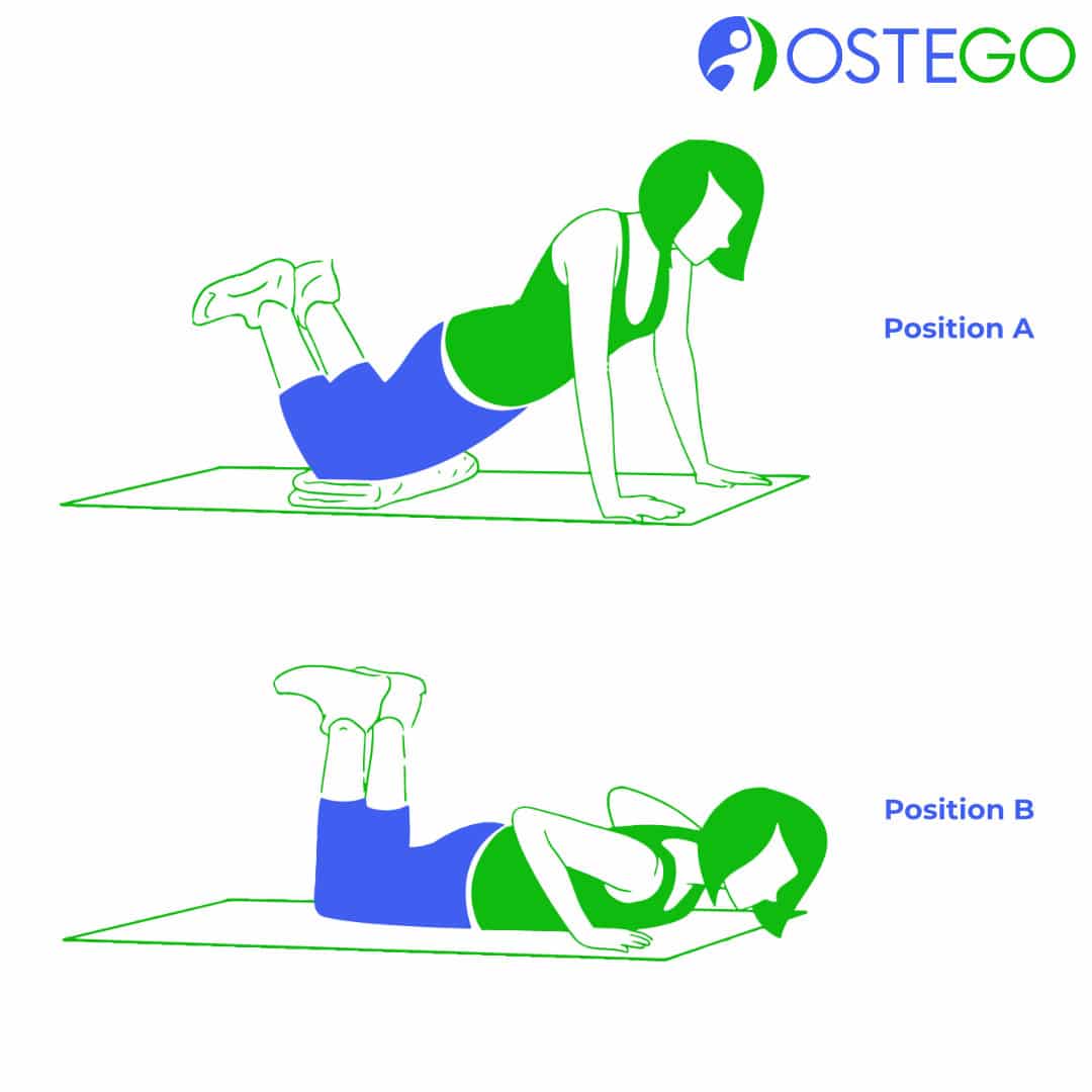Drawing of a woman demonstrating a knee push up for osteoporosis prevention.