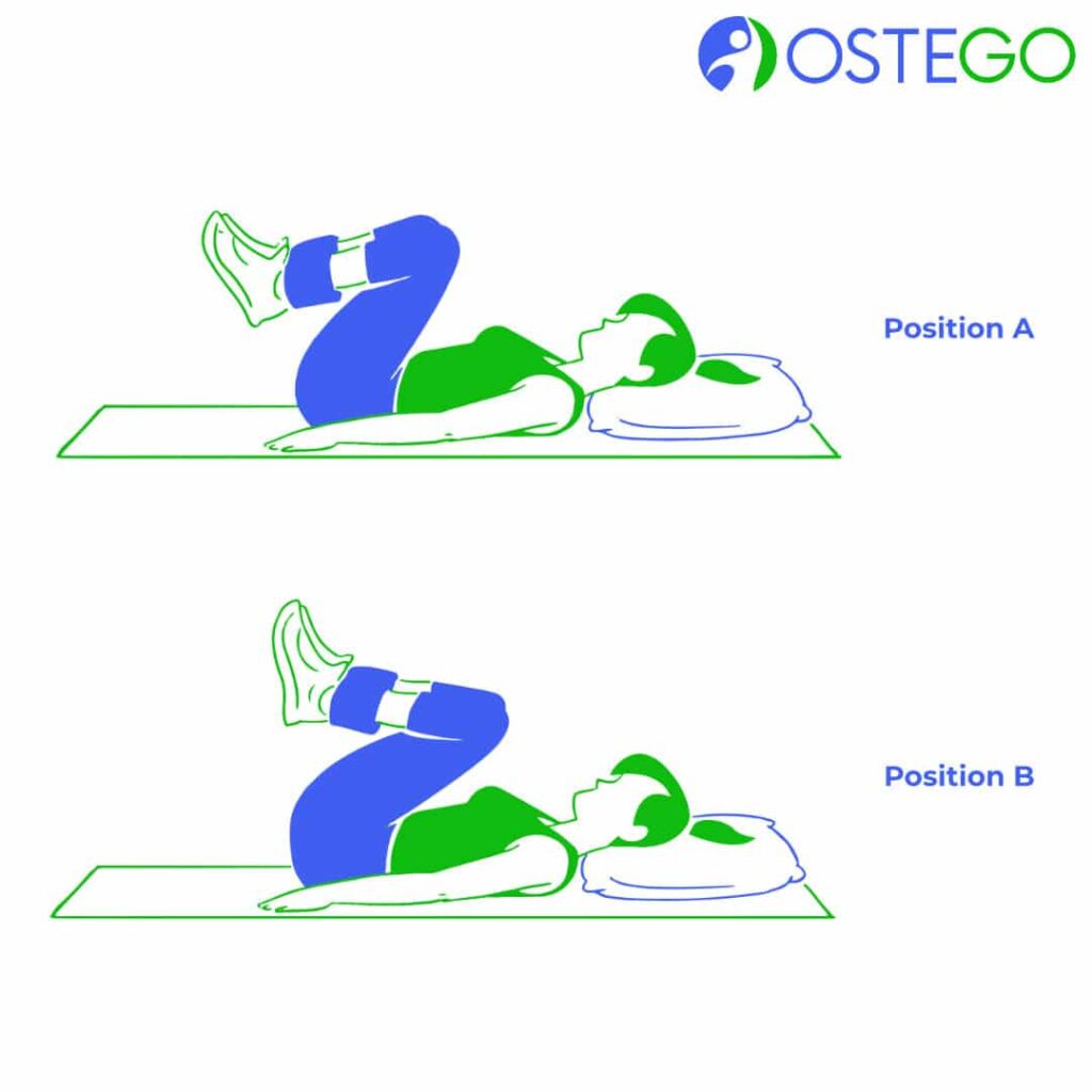 Drawing of a woman demonstrating a reverse stomach crunch exercise.