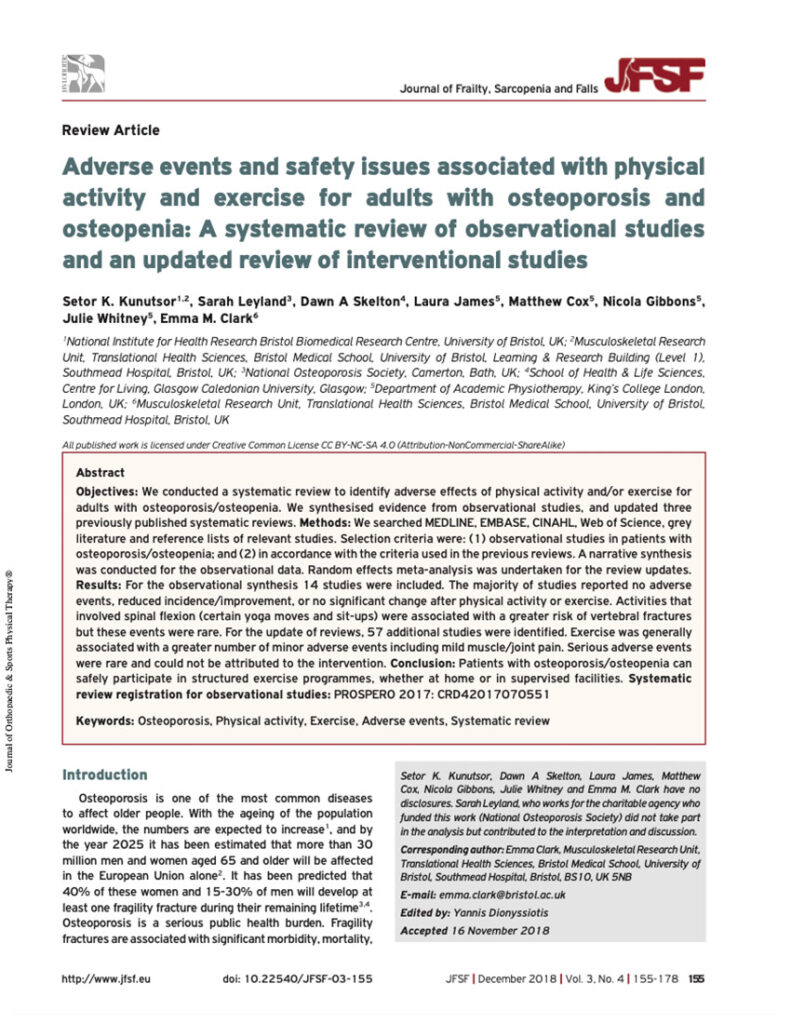 Adverse Events And Safety Issues Associated With Physical Activity And Exercise For Adults With Osteoporosis And Osteopenia