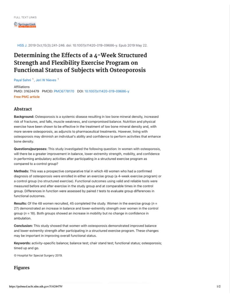 Determining The Effects Of A 4-Week Structured Strength And Flexibility Exercise Program On Functional Status Of Subjects With Osteoporosis
