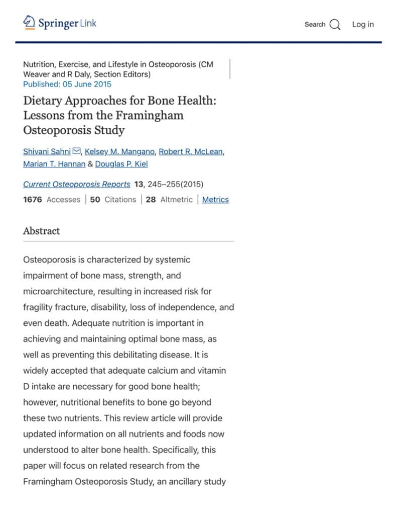 Dietary Approaches For Bone Health- Lessons From The Framingham Osteoporosis Study