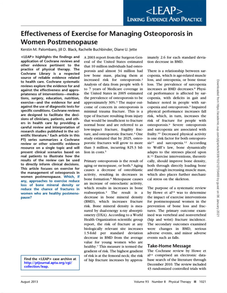 Effectiveness Of Exercise For Managing Osteoporosis In Women Postmenopause