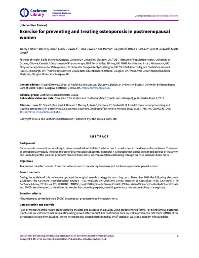 Exercise For Preventing And Treating Osteoporosis In Postmenopausal Women