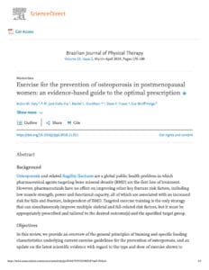 Exercise For The Prevention Of Osteoporosis In Postmenopausal Women- An Evidence-Based Guide To The Optimal Prescription