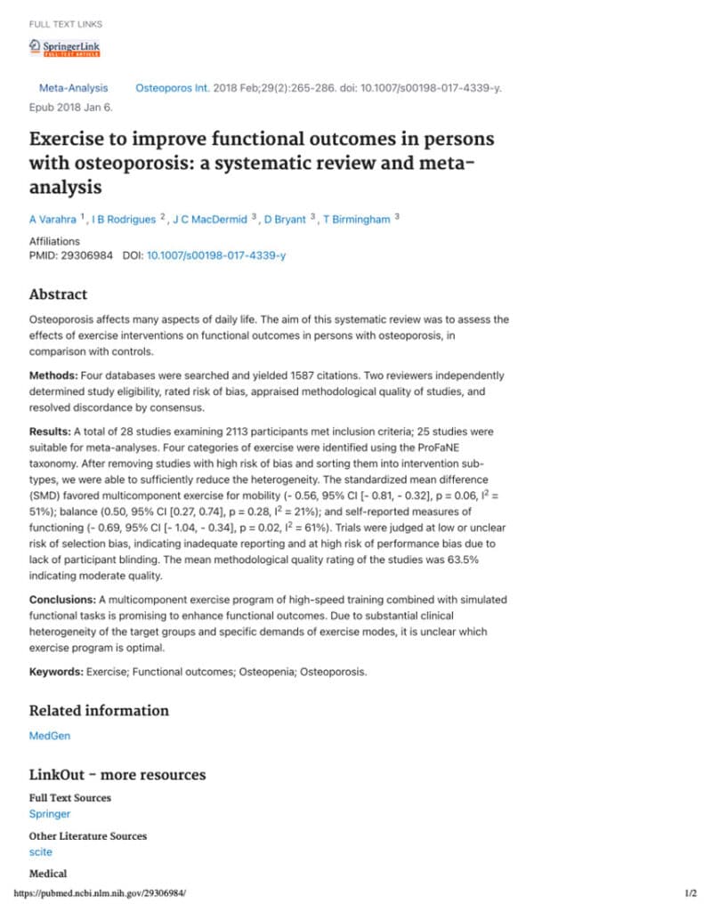 Exercise To Improve Functional Outcomes In Persons With Osteoporosis- A Systematic Review And Meta-Analysis