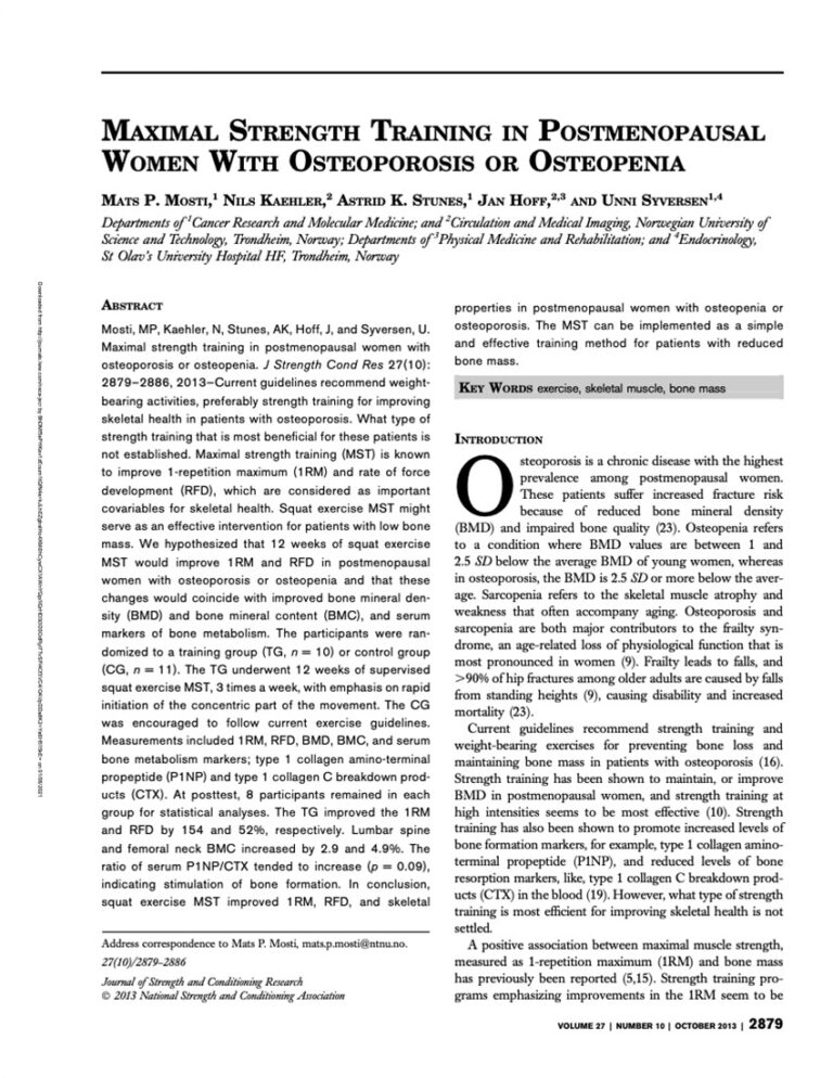 Maximal Strength Training In Postmenopausal Women With Osteoporosis Or Osteopenia