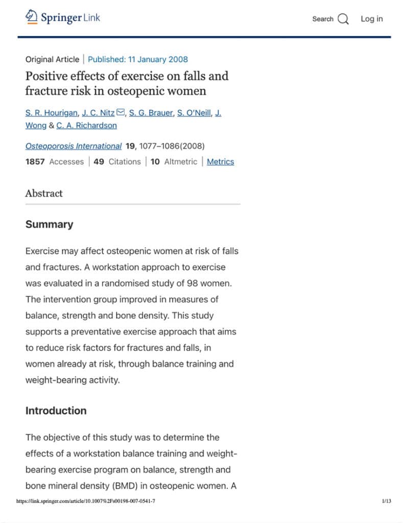 Positive Effects Of Exercise On Falls And Fracture Risk In Osteopenic Women