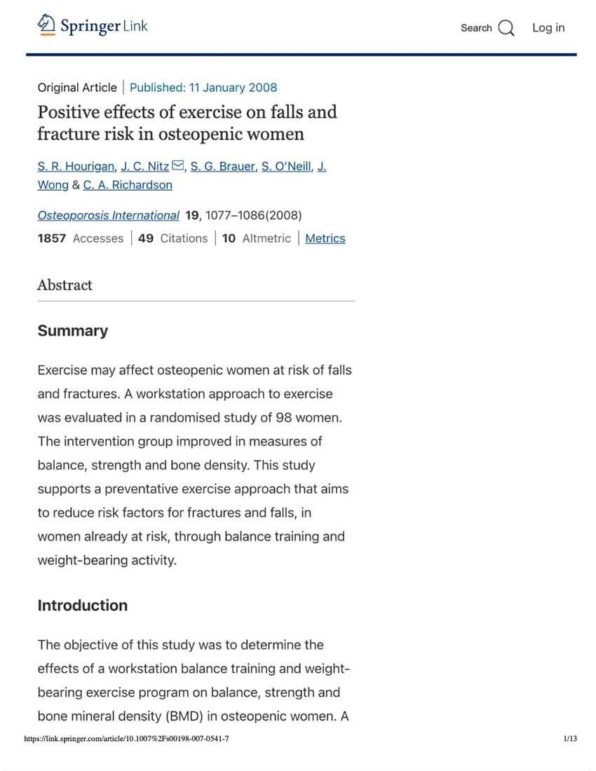 Positive Effects Of Exercise On Falls And Fracture Risk In Osteopenic Women