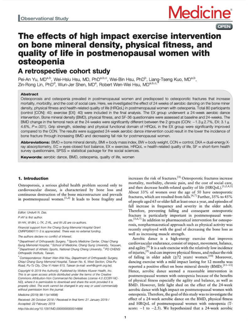 The Effects Of High Impact Exercise Intervention On Bone Mineral Density, Physical Fitness, And Quality Of Life In Postmenopausal Women With Osteopenia