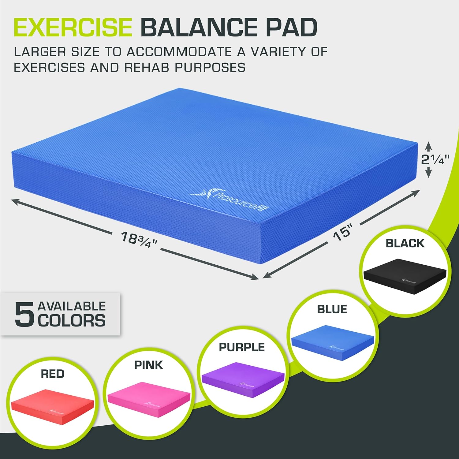 ProsourceFit Exercise Balance Pad – Large Cushioned Non-Slip Foam Mat & Knee Pad for Fitness, Stability Training, Physical Therapy, Yoga 18.75"x15"